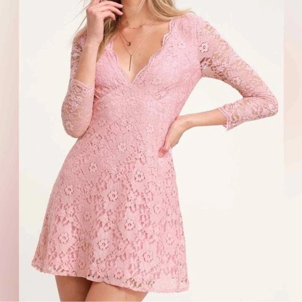 Lulu’s Blush Pink Lace Mini Dress Size medium Coquette Balletcore Romantic